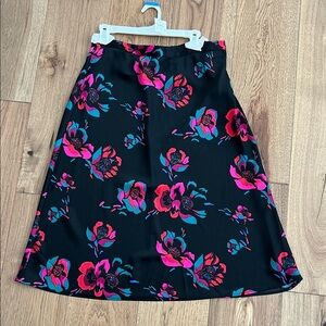 J. Crew Black A-Line Skirt with Pink & Teal Floral Print